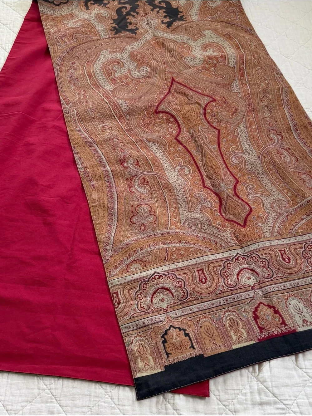 Pottery Barn Paisley Table Runner 22x90 Cotton Linen Red Black